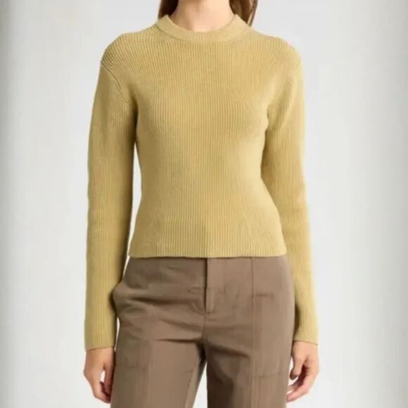 Vince Ribbed Knit Sweater Crew Neck /green Thyme Cotton Blend XS New - Picture 1 of 10